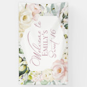 Boho Greenery Floral Lijst Sweet 16 Welkomstbanner Spandoek (Verticaal)