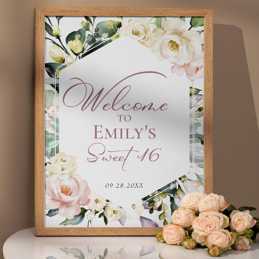 Boho Greenery Floral Lijst Sweet 16 Welkomstbord Poster