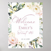 Boho Greenery Floral Lijst Sweet 16 Welkomstbord Poster (Voorkant)
