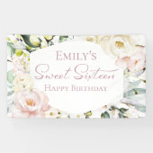 Boho Greenery Floral Lijst Sweet Sixteen Banner (Horizontaal)