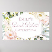 Boho Greenery Floral Lijst Sweet Sixteen Banner Poster (Voorkant)