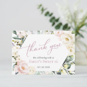 Boho Greenery Floral Sweet 16 Dank u kaarten (Staand voorkant)