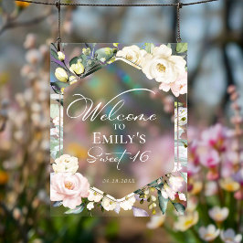Boho Greenery Floral Sweet 16 Welkom Acryl Teken Bord