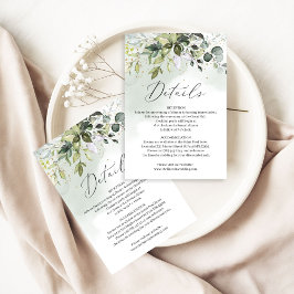 Boho greenery folaige leaves gold wedding details informatiekaartje