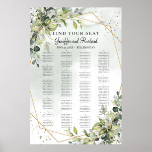 Boho Greenery Foliage Eucalyptus Gold Seating Poster