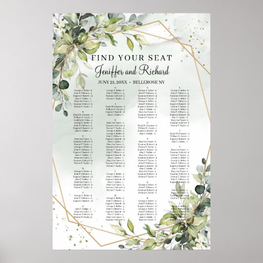 Boho Greenery Foliage Eucalyptus Gold Seating Poster (Voorkant)