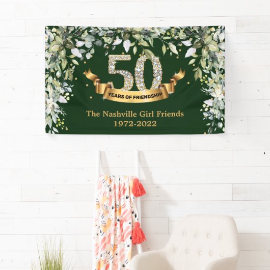 Boho greenery foliage Gold 50 jaar vriendschap Spandoek (Insitu)