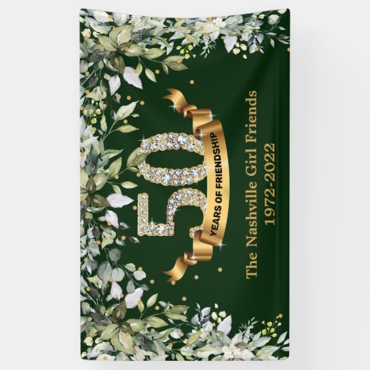 Boho greenery foliage Gold 50 jaar vriendschap Spandoek (Verticaal)