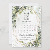 Boho greenery foliage gold lijst maandkalender save the date (Voorkant)