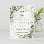 Boho greenery foliage gold lijst maandkalender save the date (Staand voorkant)