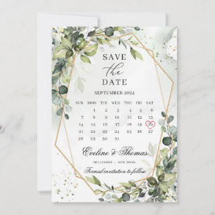 Boho greenery foliage gold lijst maandkalender save the date