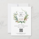 Boho Greenery Foliage QR Code Huwelijk Save The Date (Voorkant)