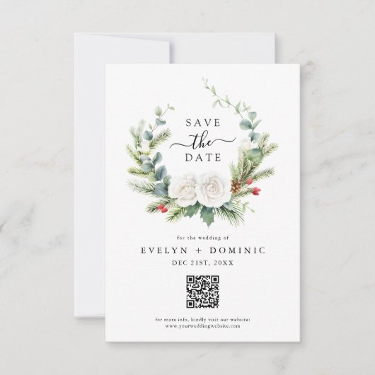 Boho Greenery Foliage QR Code Huwelijk Save The Date (Voorkant)