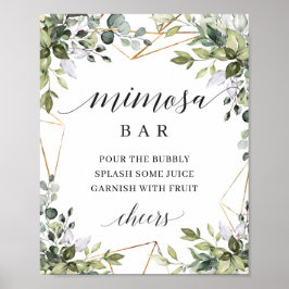 Boho greenery foliage verlaat gouden mimosa streep poster
