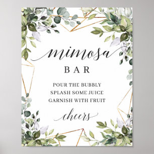 Boho greenery foliage verlaat gouden mimosa streep poster