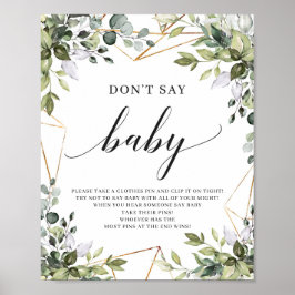 Boho greenery foliage zegt niet: baby-spelcode poster
