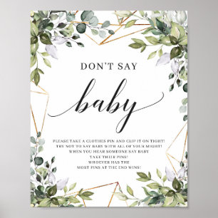 Boho greenery foliage zegt niet: baby-spelcode poster