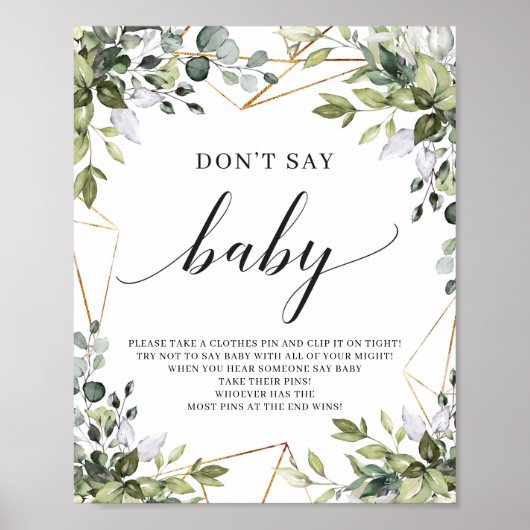 Boho greenery foliage zegt niet: baby-spelcode poster (Voorkant)