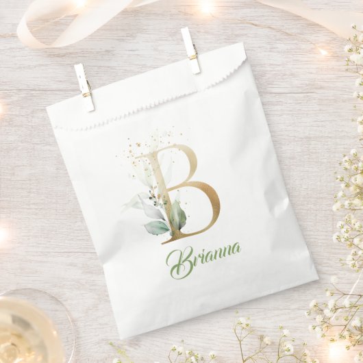 Boho greenery foliy and gold foil B monogram Bedankzakje (Geknipt)