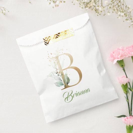 Boho greenery foliy and gold foil B monogram Bedankzakje (Gezegeld)