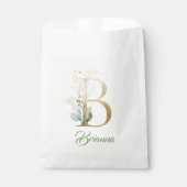 Boho greenery foliy and gold foil B monogram Bedankzakje (Voorkant)