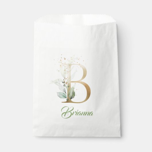 Boho greenery foliy and gold foil B monogram Bedankzakje (Voorkant)