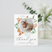 Boho Greenery Foto Baby shower Dank u Briefkaart (Staand voorkant)