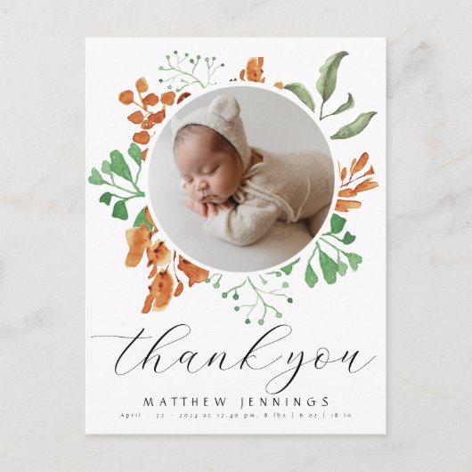 Boho Greenery Foto Baby shower Dank u Briefkaart (Voorkant)