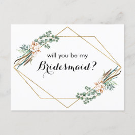 Boho Greenery Glitter Bridesmaid proposal Kaart