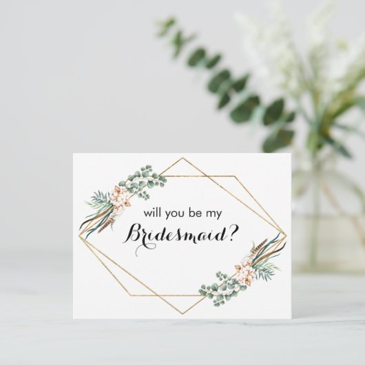 Boho Greenery Glitter Bridesmaid proposal Kaart (Staand voorkant)