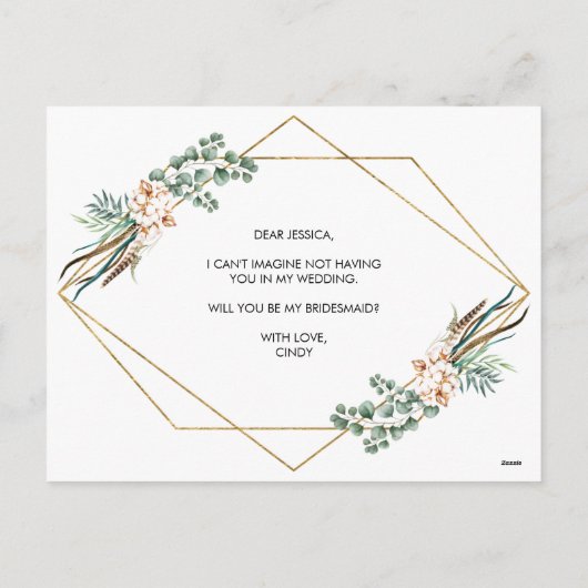 Boho Greenery Glitter Bridesmaid proposal Kaart (Achterkant)