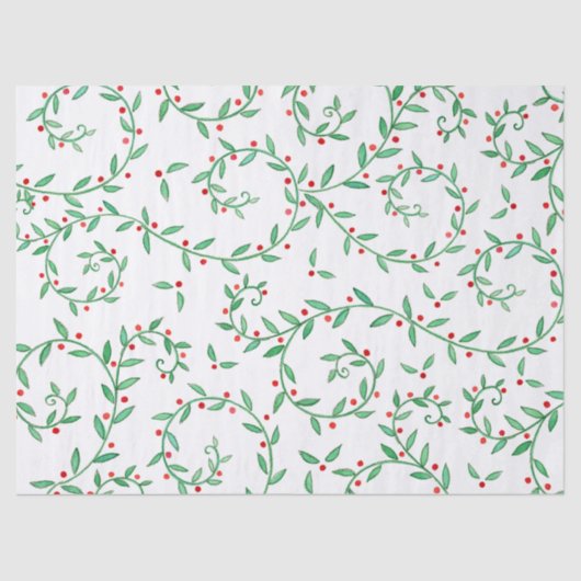 Boho Greenery Holly en Red Berries Kerstmis Tissuepapier (Voorkant)