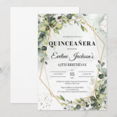 Boho greenery laat gouden lijst quinceanera over kaart (Voorkant / Achterkant)