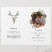 Boho Greenery Leaves Photo Wedding Folded Program (Voorkant)