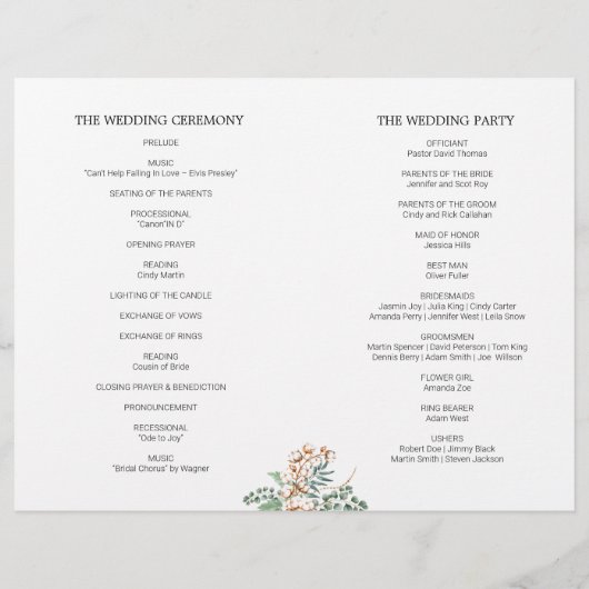 Boho Greenery Leaves Photo Wedding Folded Program (Achterkant)