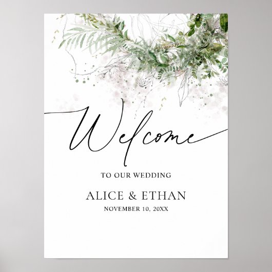 Boho Greenery Leaves Script Welcome Wedding Poster (Voorkant)