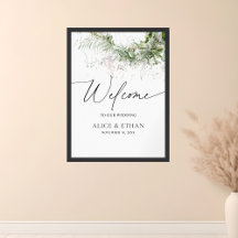 Boho Greenery Leaves Script Welcome Wedding