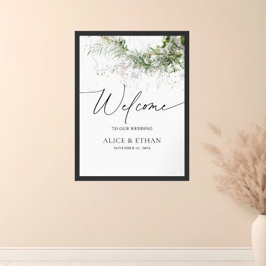Boho Greenery Leaves Script Welcome Wedding Poster