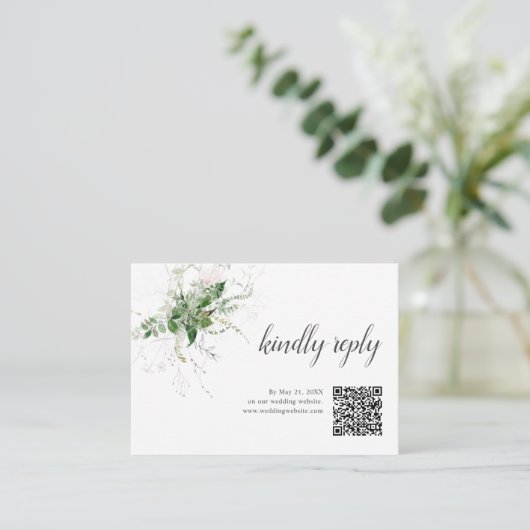 Boho Greenery Leaves Wedding Online RSVP Informatiekaartje (Staand voorkant)