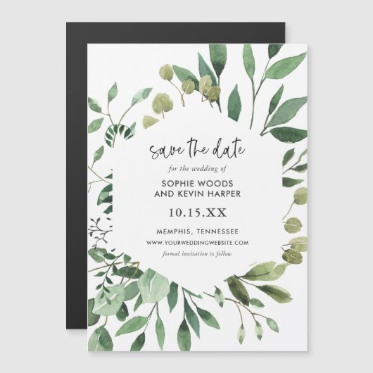 Boho Greenery Magnetic Save the Date (Voorkant / Achterkant)