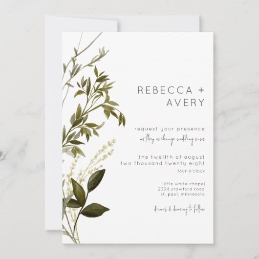 Boho Greenery Modern Floral Wedding Invitation Kaart (Voorkant)