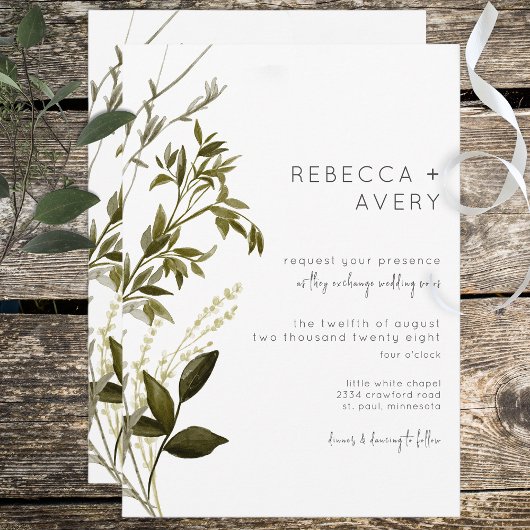 Boho Greenery Modern Floral Wedding Invitation Kaart