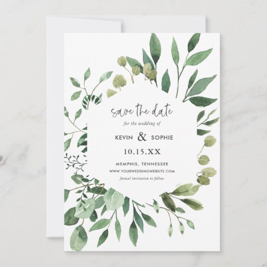 Boho Greenery Modern Save the Date Cards (Voorkant)