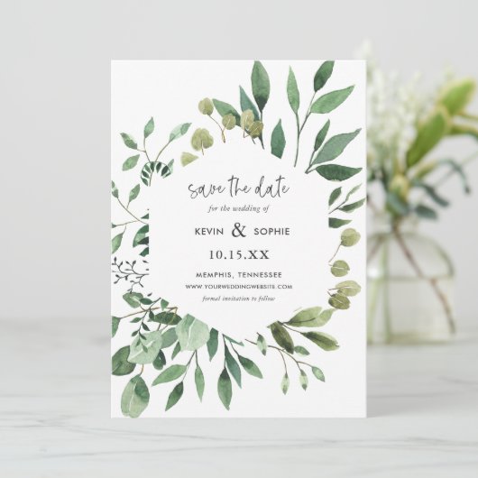 Boho Greenery Modern Save the Date Cards (Staand voorkant)