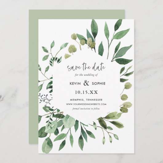 Boho Greenery Modern Save the Date Cards (Voorkant / Achterkant)