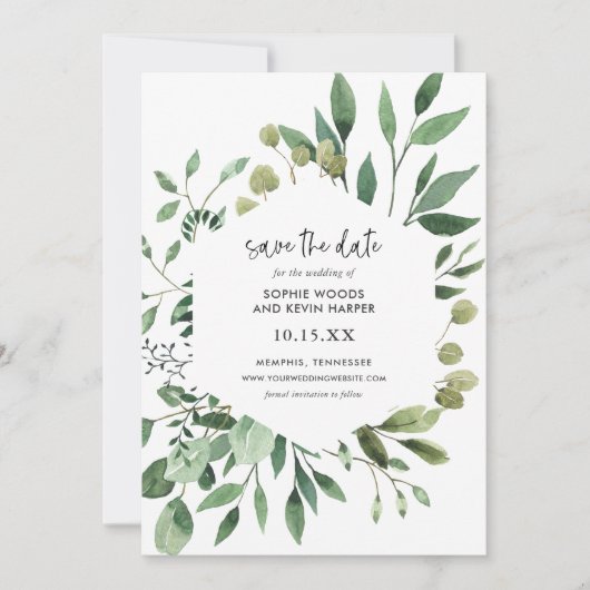 Boho Greenery Modern Save the Date Cards (Voorkant)