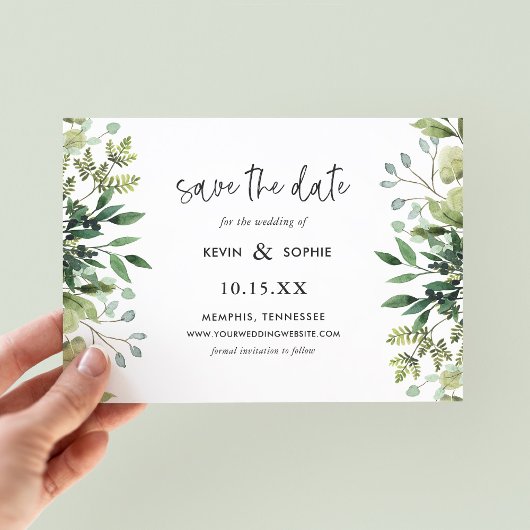 Boho Greenery Modern Save the Date Cards