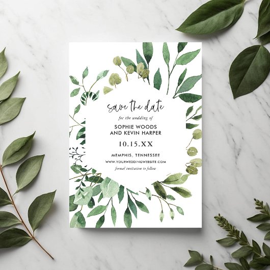 Boho Greenery Modern Save the Date Cards