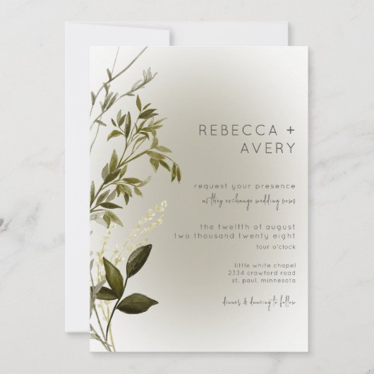 Boho Greenery Modern Wedding Invitation Kaart (Voorkant)