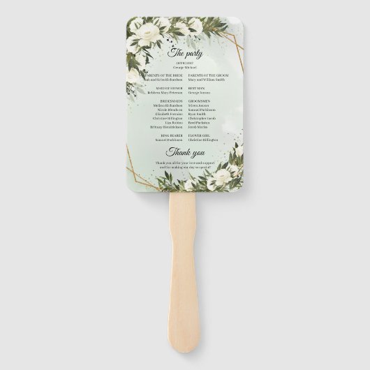 Boho greenery olive foliy lijst white roses handwaaier (Achterkant)